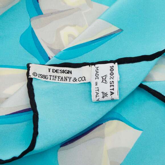 Tiffany & Co. floral ribbon large scarf/muffler in blue silk for women. - Picture 5 of 6